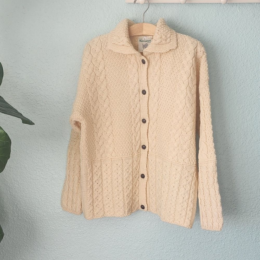 The Ireland sweater shop 100% wool cableknit fisherman coastal sweater cardigan